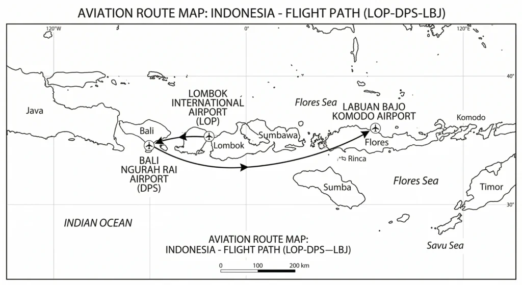 Flight Route from Lombok to Labuan Bajo via Bali