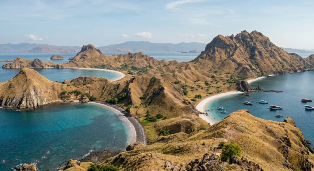 Island landscape inside Komodo National Park providing travel context for visitors from Lombok