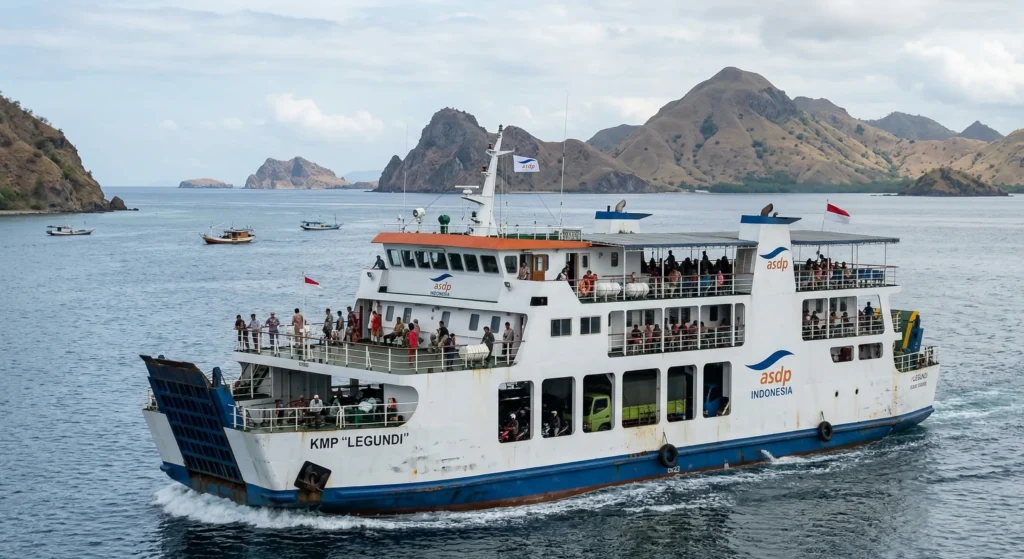 ASDP ferry crossing from Sape in Sumbawa to Labuan Bajo as part of the overland route to Komodo