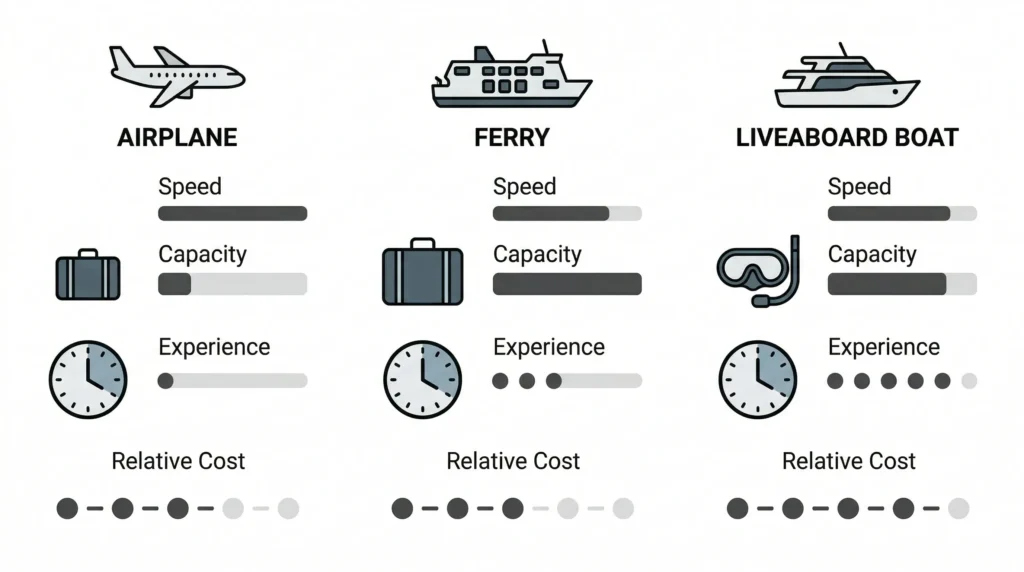Travel Options Comparison from Lombok to Komodo